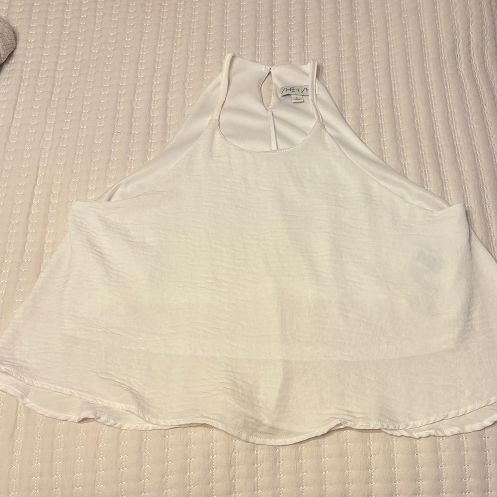 She + Sky White Flowy Tank Top